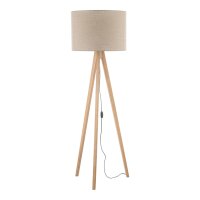 Lampadaire Trépied 145 cm petit E27 bois lin NOLAN