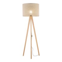Lampadaire Trépied 145 cm petit E27 bois lin NOLAN