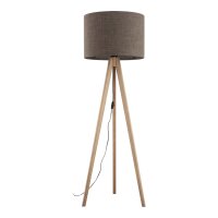 Lampadaire 145 cm trépied en pin brun E27 tissu bois