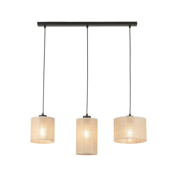 Suspension 3 flammes tissu métal L : 79 cm E27 Boho