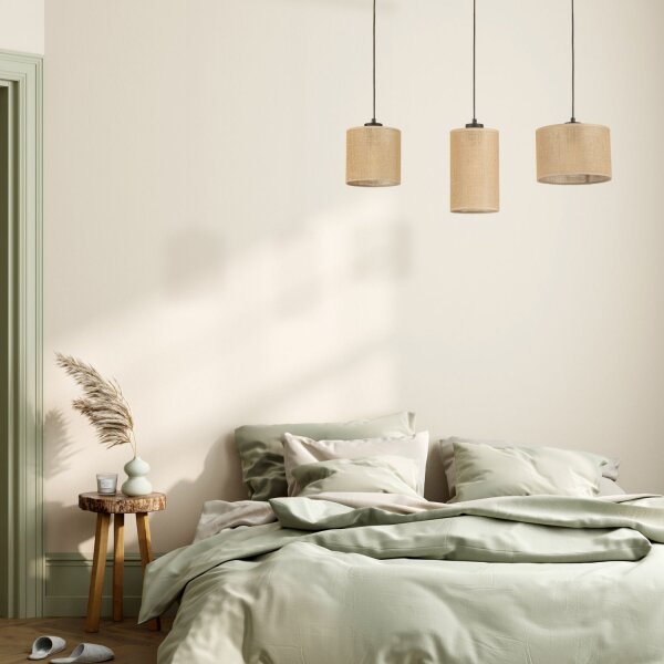 Suspension 3 flammes tissu métal L : 79 cm E27 Boho