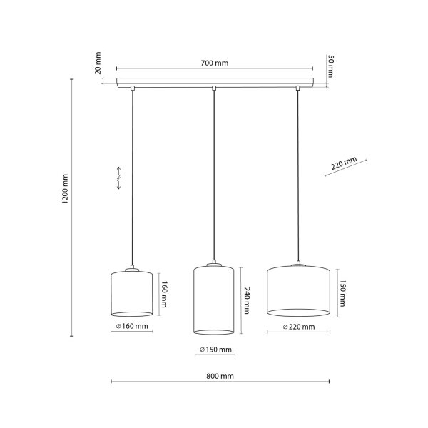 Suspension 3 flammes tissu métal L : 79 cm E27 Boho