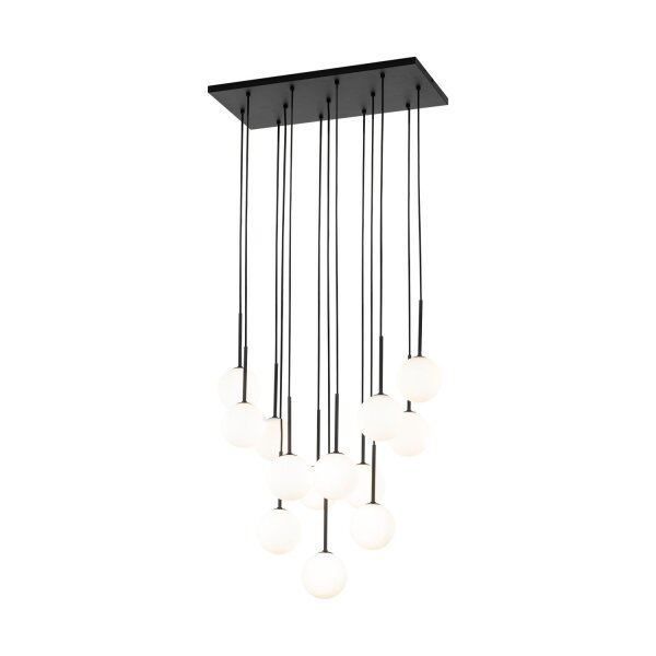 Suspension Boule Verre Métal L : 60 cm Noir Blanc 13x G9