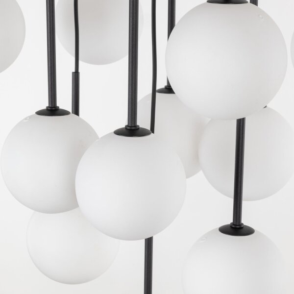 Suspension Boule Verre Métal L : 60 cm Noir Blanc 13x G9