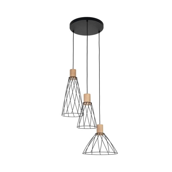 Suspension 3 flammes métal bois Ø 50 cm réglable GU10