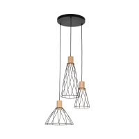 Suspension 3 flammes métal bois Ø 50 cm...