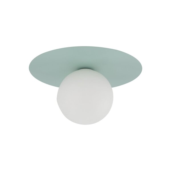 Lampe de plafond chambre denfant ronde Ø25cm métal verre G9 menthe blanche