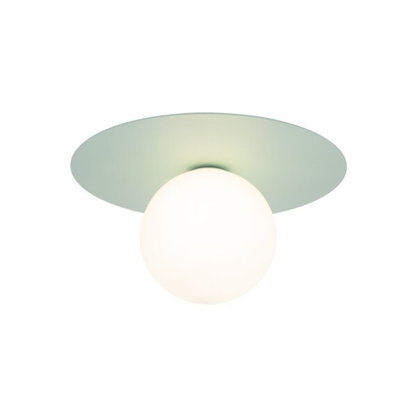 Lampe de plafond chambre denfant ronde Ø25cm métal verre G9 menthe blanche