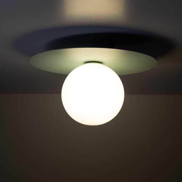 Lampe de plafond chambre denfant ronde Ø25cm métal verre G9 menthe blanche