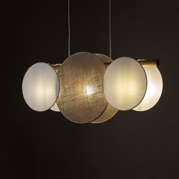 Suspension tissu bois métal 80 cm long 3x E27 IAN