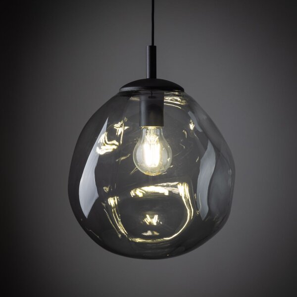 Lampe à suspendre verre fumé E27 L : 25 cm H : max. 175 cm Noir Gris
