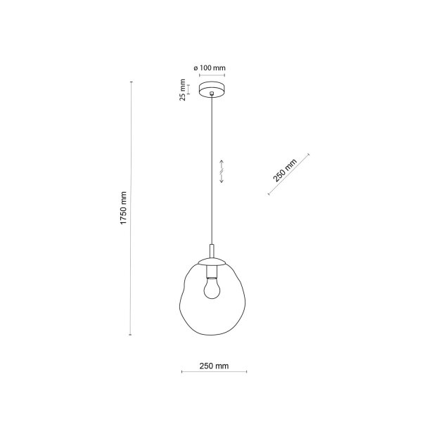 Lampe à suspendre verre fumé E27 L : 25 cm H : max. 175 cm Noir Gris