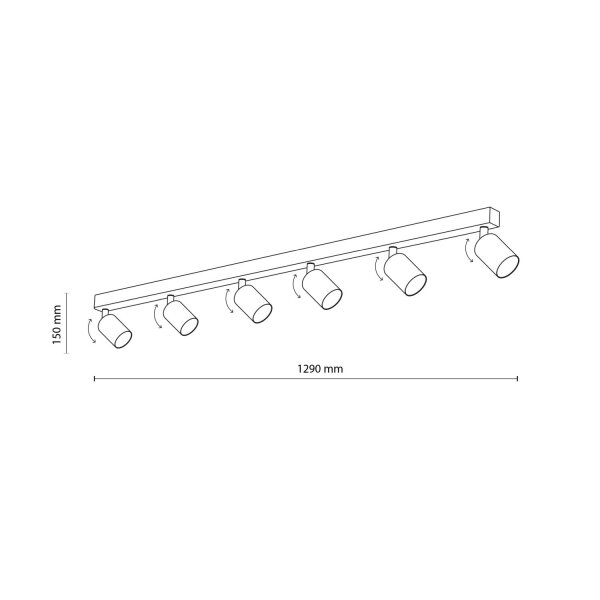 Spot de plafond 127 cm de long 6-flamme métal brun GU10