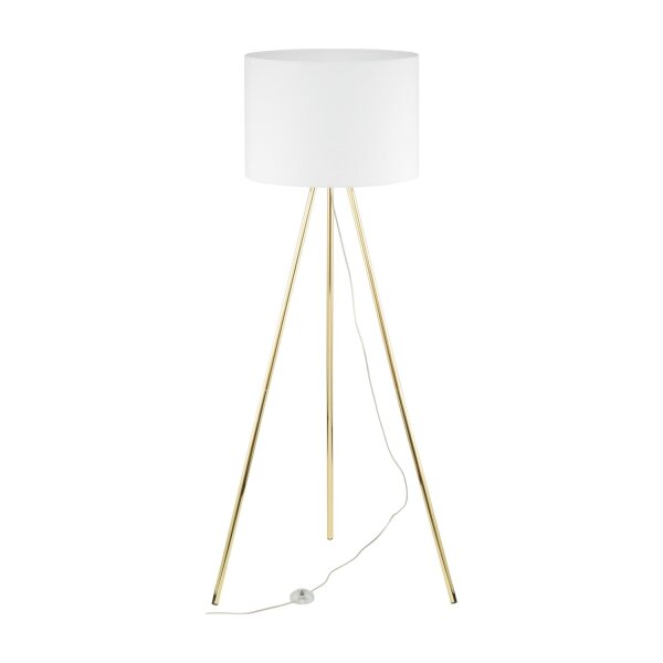 Lampadaire salon 160cm métal tissu E27 or blanc tripode