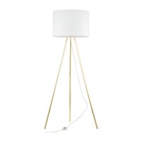 Lampadaire salon 160cm m&eacute;tal tissu E27 or blanc...