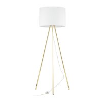 Lampadaire salon 160cm métal tissu E27 or blanc...