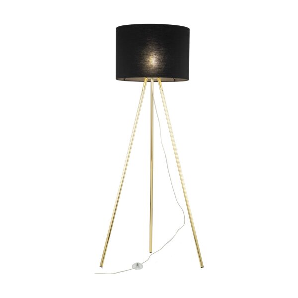 Lampadaire tripode 160 cm métal tissu E27 or noir
