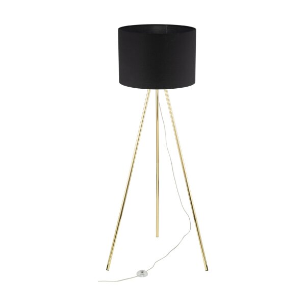 Lampadaire tripode 160 cm métal tissu E27 or noir