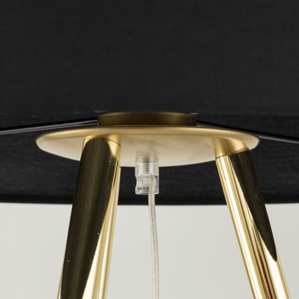 Lampadaire tripode 160 cm métal tissu E27 or noir
