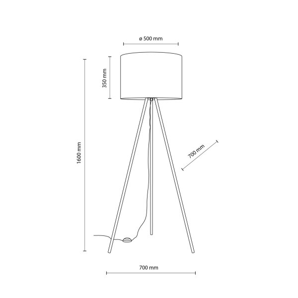 Lampadaire tripode 160 cm métal tissu E27 or noir