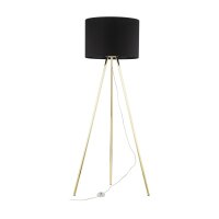 Lampadaire tripode 160 cm m&eacute;tal tissu E27 or noir