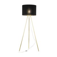 Lampadaire tripode 160 cm métal tissu E27 or noir
