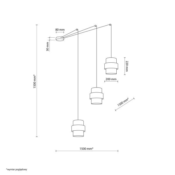 Suspension Noir Tissu XXL L : max. 4 m 3-flamme E27