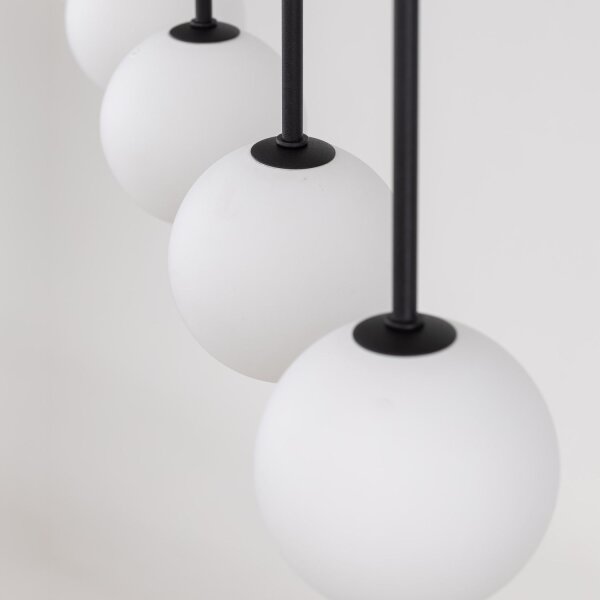 Lampe à suspendre métal verre L : 78 cm noir blanc 4x G9