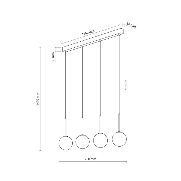 Lampe à suspendre métal verre L : 78 cm noir blanc 4x G9