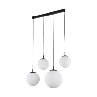 Suspension verre m&eacute;tal L : 87cm noir blanc E27...