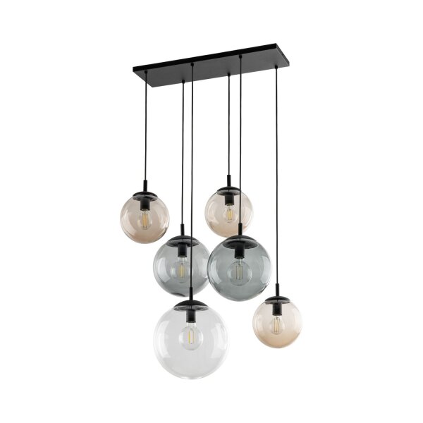 Suspension verre fumé L : 77 cm H : max. 140 cm 6x E27