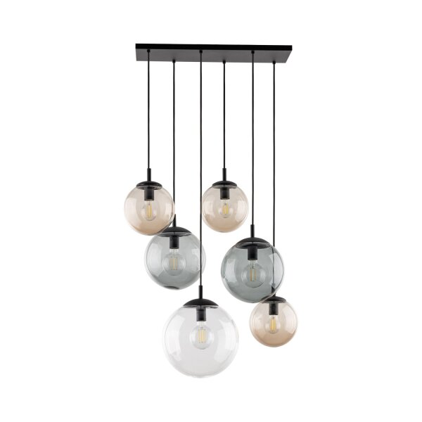 Suspension verre fumé L : 77 cm H : max. 140 cm 6x E27