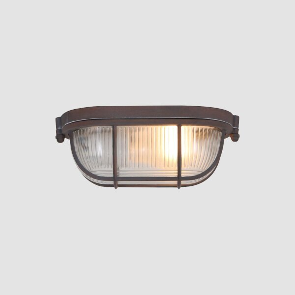 Lampe de plafond verre cannelé métal brun L:21 cm Industrie