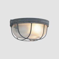 Plafonnier rond gris verre strié métal E27...