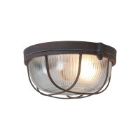 Plafonnier rond brun verre strié métal E27...