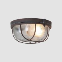 Plafonnier rond brun verre strié métal E27...