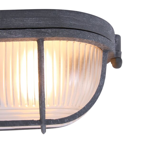 Plafonnier Verre strié Métal Gris L:21 cm Industrie