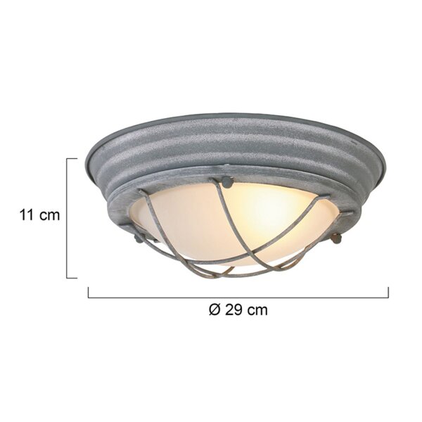 Plafonnier industriel métal verre gris blanc Ø29 cm E27