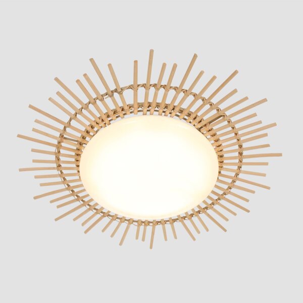 Plafonnier LED bois plastique naturel blanc Ø50 cm