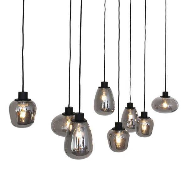 Lampe à suspendre ronde noir gris fumé verre métal 145 cm