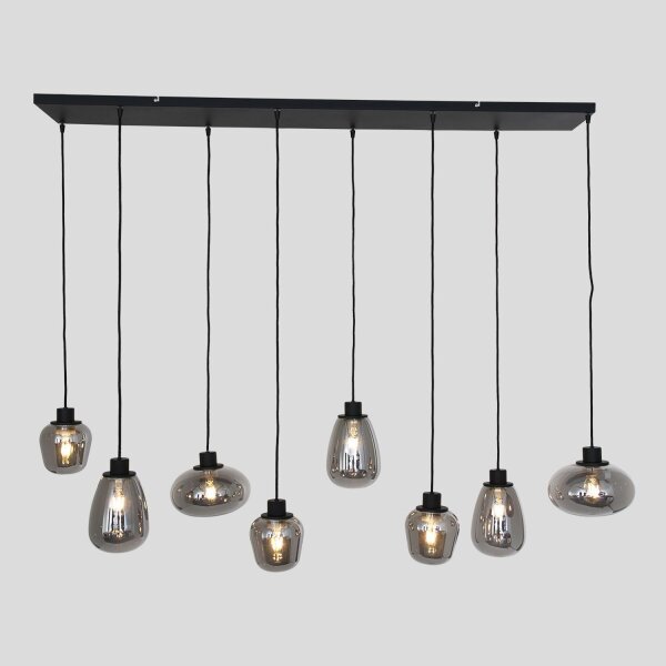 Lampe à suspendre ronde noir gris fumé verre métal 145 cm