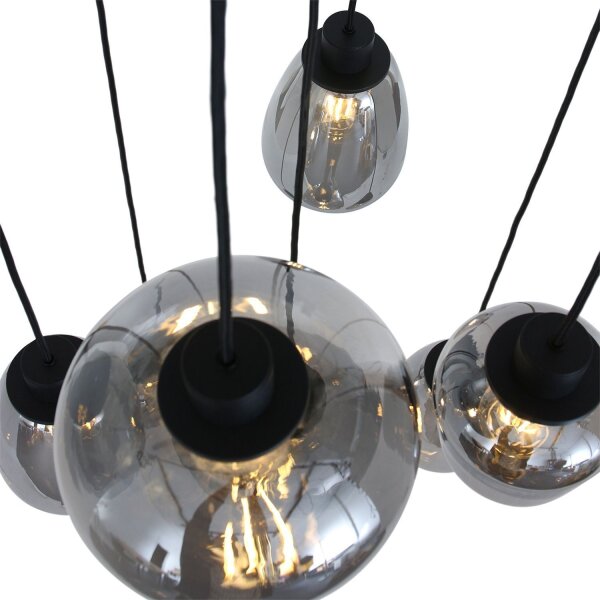 Lampe à suspendre verre métal noir gris fumé Ø50 cm rond