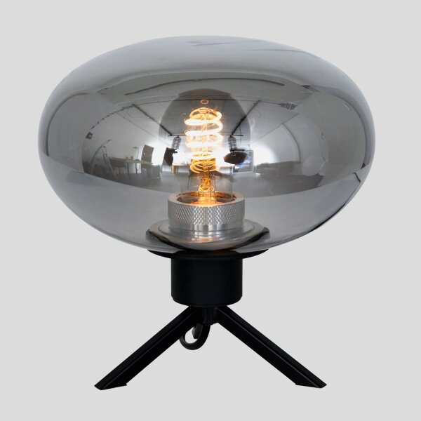 Lampe de table élégante métal verre gris fumé E27 22 cm