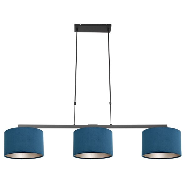 Confortable lampe à suspendre Noir Bleu Métal Tissu 140 cm
