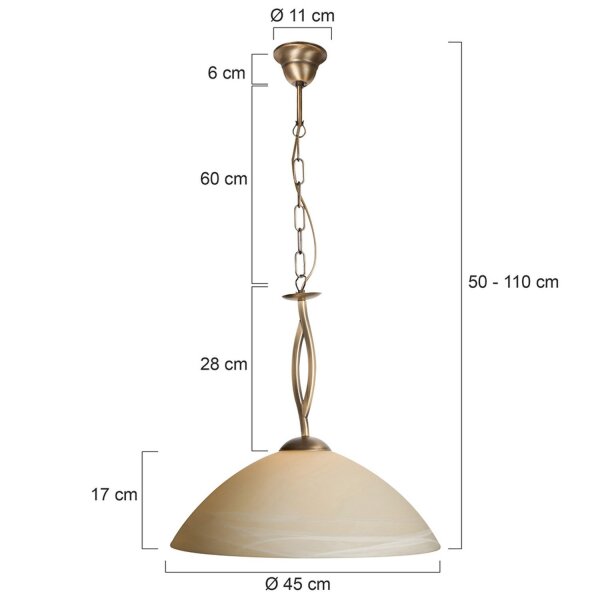 Suspension ronde verre métal Ø45 cm E27 confortable