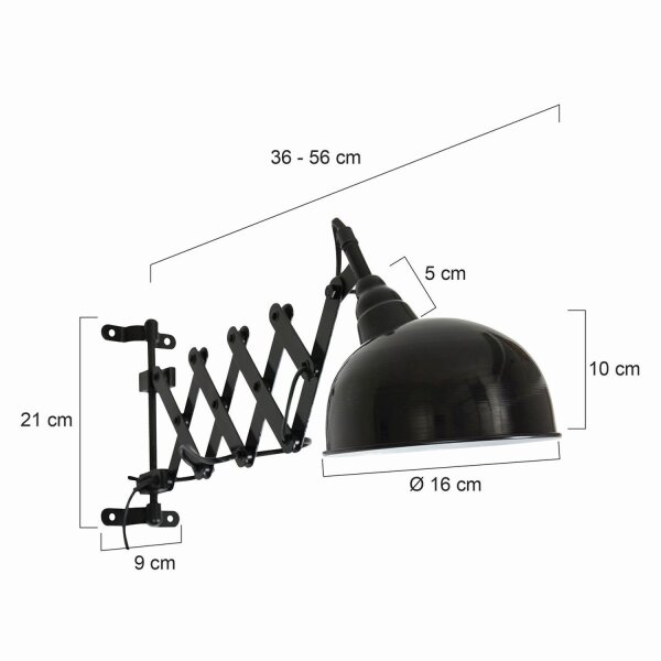 Spot mural métal noir P:56 cm avec prise flexible