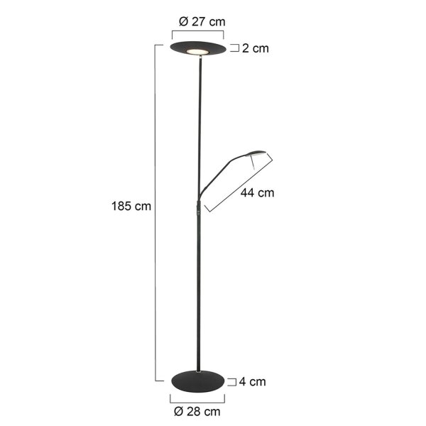 Plafonnier LED avec bras de lecture en noir 185 cm dimmable