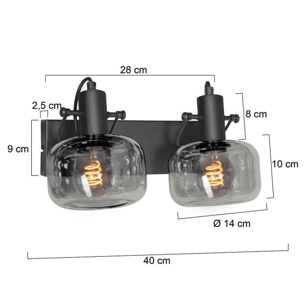 Spot de plafond élégant noir gris fumé E27 L:40 cm