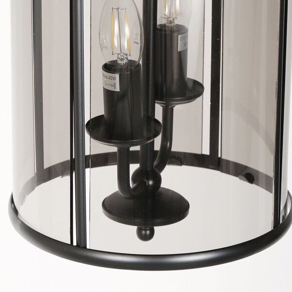 Lampe à suspendre verre métal noir gris fumé E14 élégante