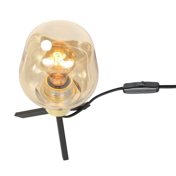Lampe de table verre métal en laiton noir E27 23 cm